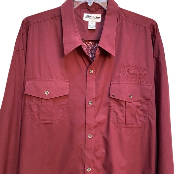 Ablanche Streetwear Y2K Embroidered Red Long Sleeve Button Front 5X Men’s Shirt - Picture 4 of 6